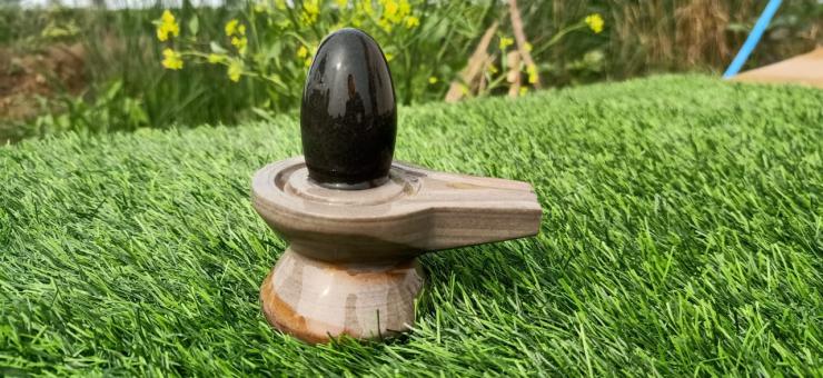 Narmadeshwar Shivling Black Damru Shape Jaldhari Grey